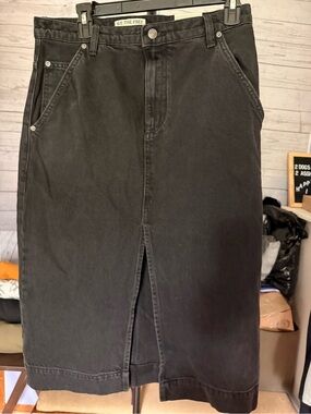 NWT We The Free Black Denim Midi Skirt with Front Slit Detail
